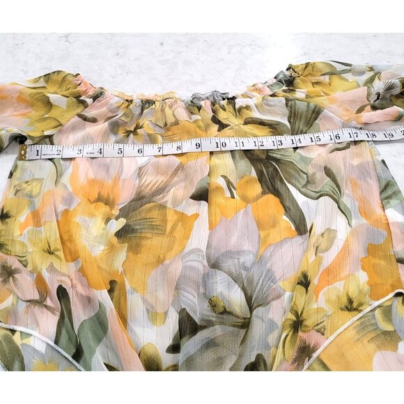 Shein Floral Off-Shoulder Tie-Front Cropped Sheer Top with Bell Sleeves Size M - Picture 8 of 9